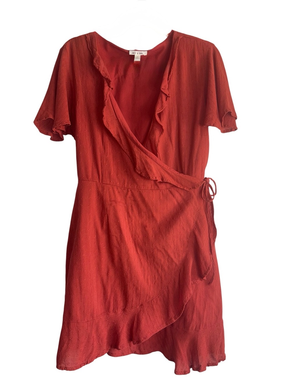 Miami Rust Red Wrap Mini Dress with Ruffle Edge